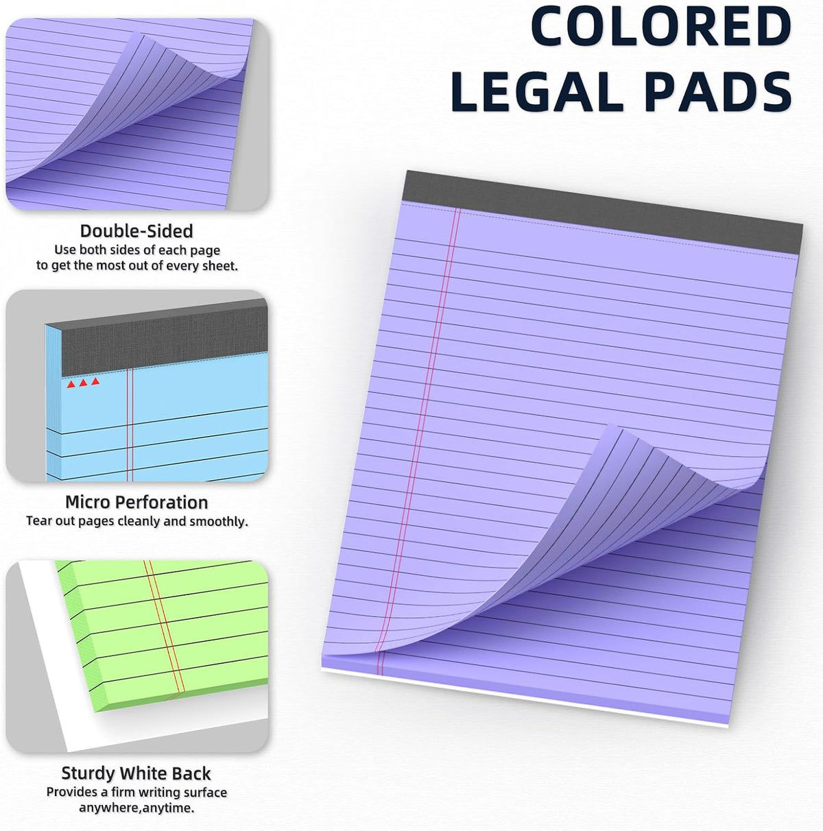 Colored Legal Pads 8.5 x 11, 3 Pack Notepads 8.5 x 11 Wide Ruled Note Pads