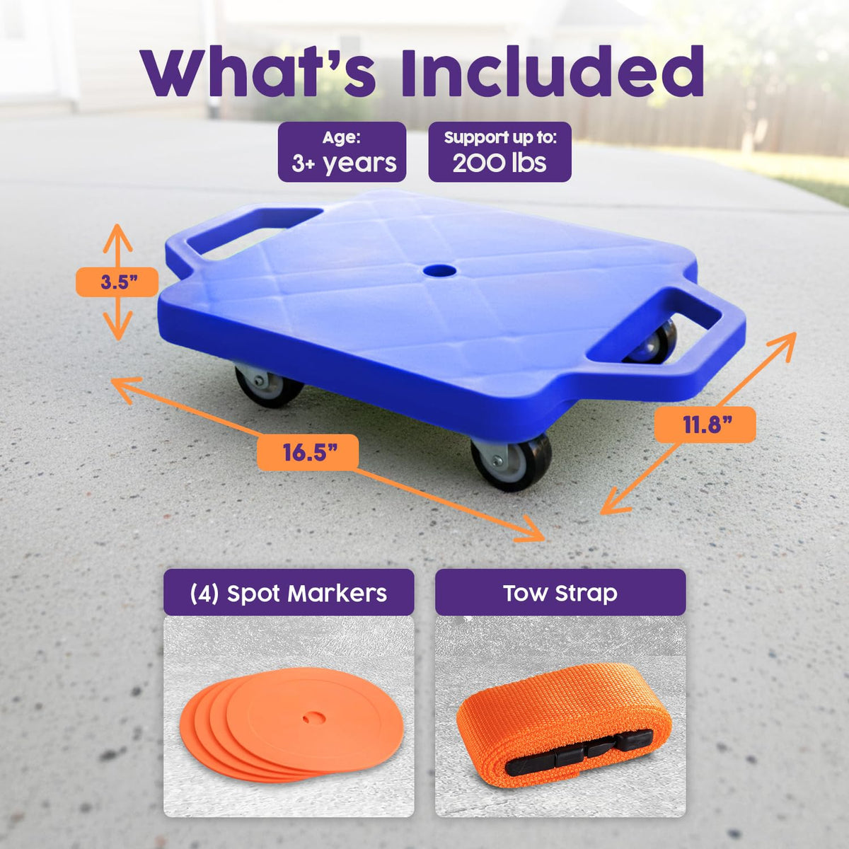 Hurtle Heavy Duty Gym Floor Scooter Board with Safety Handles - PE & Sensory Equipment