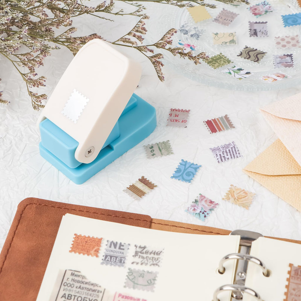 Stamp Puncher 1inch Square Postage Stamp Punch |Stamp Hole Puncher| Scalloped Rectangle Lever Action Paper Punches for Crafting Scrapbooking DIY Card Making Arts Crafts Supplies