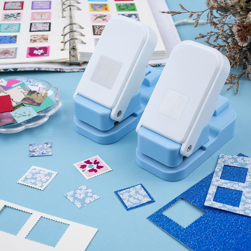 Stamp Puncher 1inch Square Postage Stamp Punch |Stamp Hole Puncher| Scalloped Rectangle Lever Action Paper Punches for Crafting Scrapbooking DIY Card Making Arts Crafts Supplies