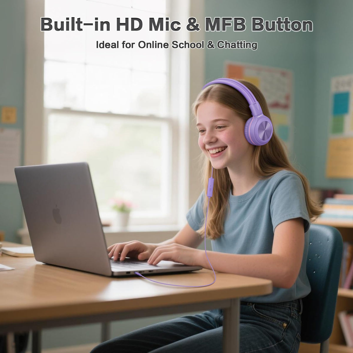 SIMOLIO Manyshare Kids Headphones with Mic, 3.5mm Wired School Headset