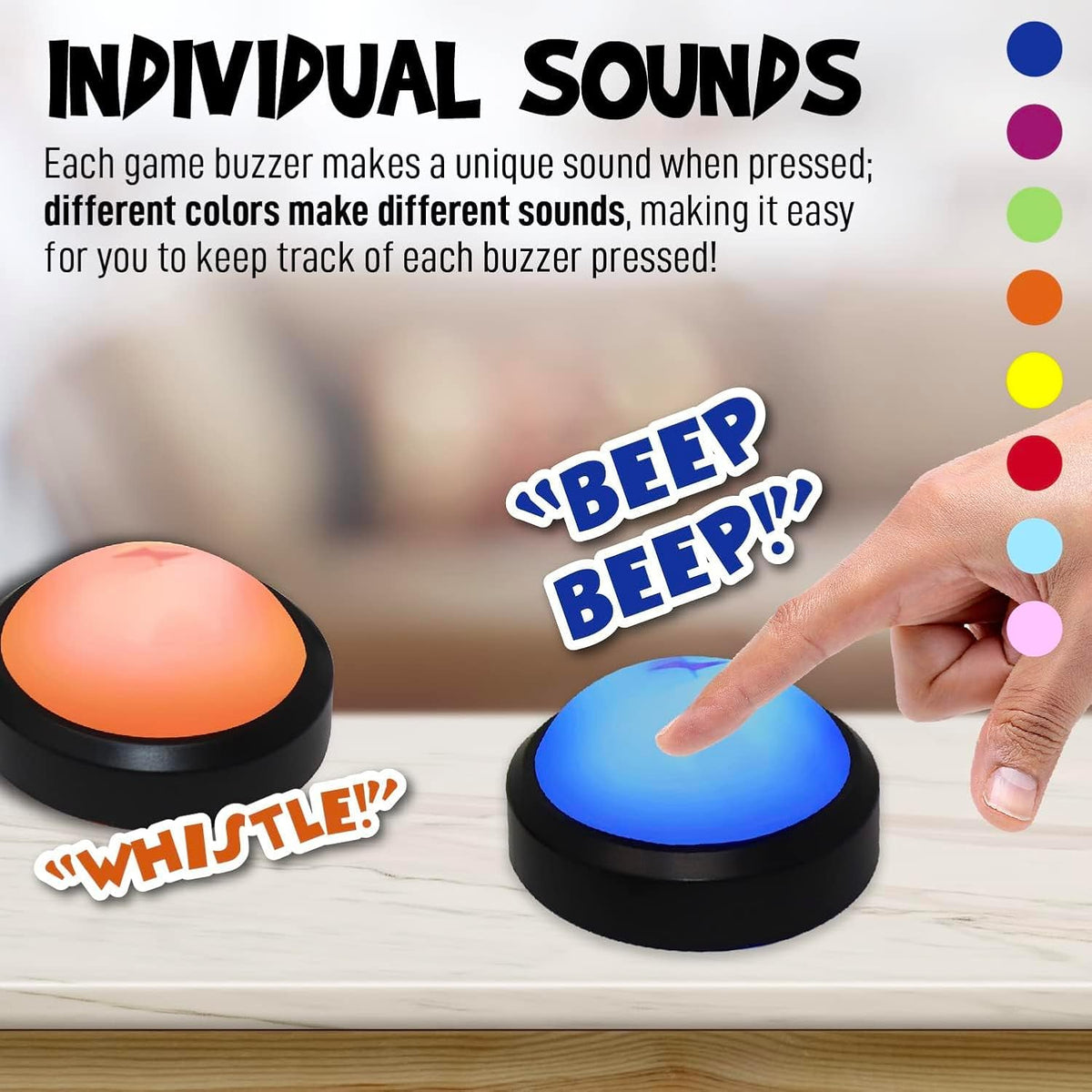 Teacher's Choice Light Up Game Buzzer System, Displays The Winning Player Loud, Unique Sounds for Each Buzzer, Great for Trivia Games, Family Feud, Jeopardy (8 Pack)