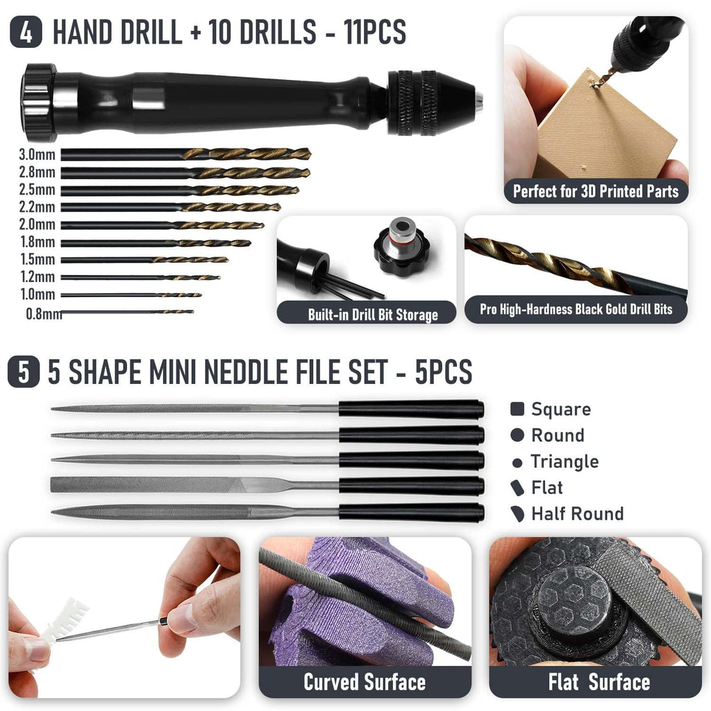 3D Printer Tools Kit, Quality 3D Printing Tool Kit for Model Finishing/Deburring/Drilling, 3D Printer Accessories for All FDM/SLA Printers Removing Support, Cutting Filament, Cleaning Nozzle