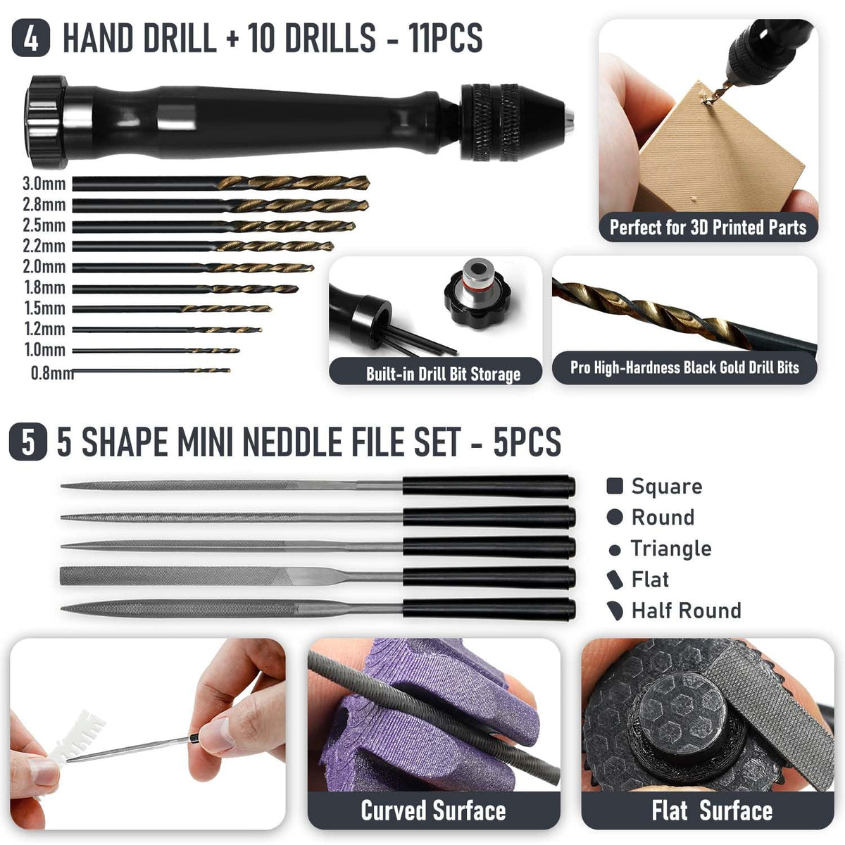 3D Printer Tools Kit, Quality 3D Printing Tool Kit for Model Finishing/Deburring/Drilling, 3D Printer Accessories for All FDM/SLA Printers Removing Support, Cutting Filament, Cleaning Nozzle