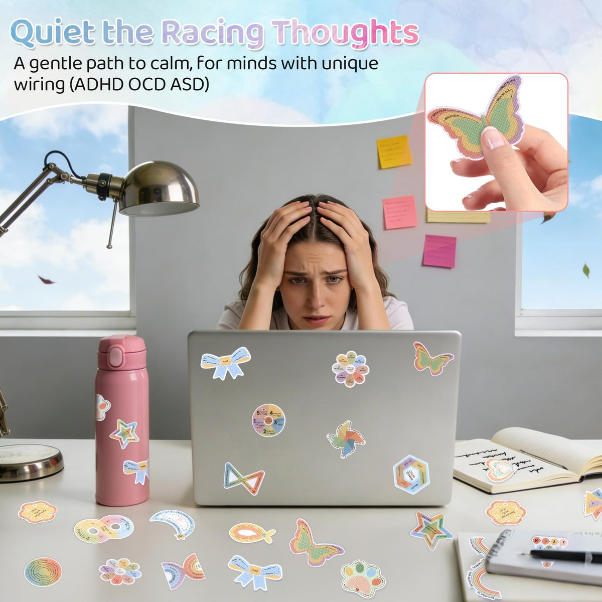 108 Pieces Sensory Stickers - 2 Textured Surface Sensory Stickers with Storage Box - Fidget Strips for Adults, and ADHD - Anxiety Relief Mindfulness Stickers for Office Desk