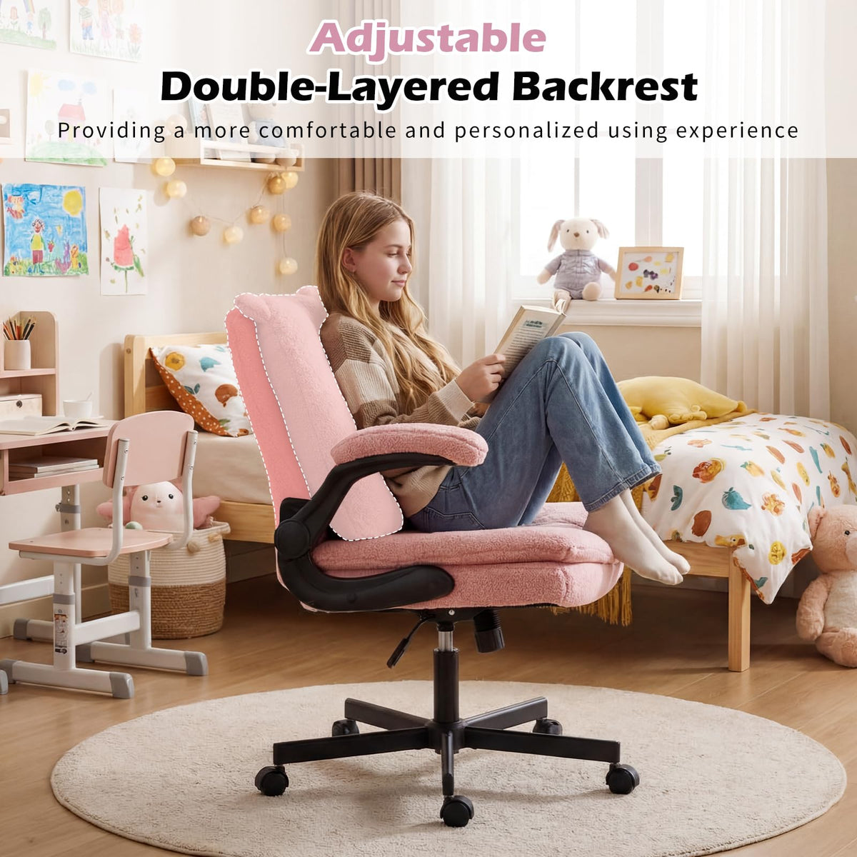 TUNYI Wide Cushioned Desk Chair with Wheels (Multiple Colors)
