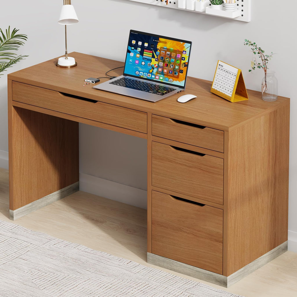 MaverickFurni White Desk with Drawers, 48 Inch Small Computer Desk