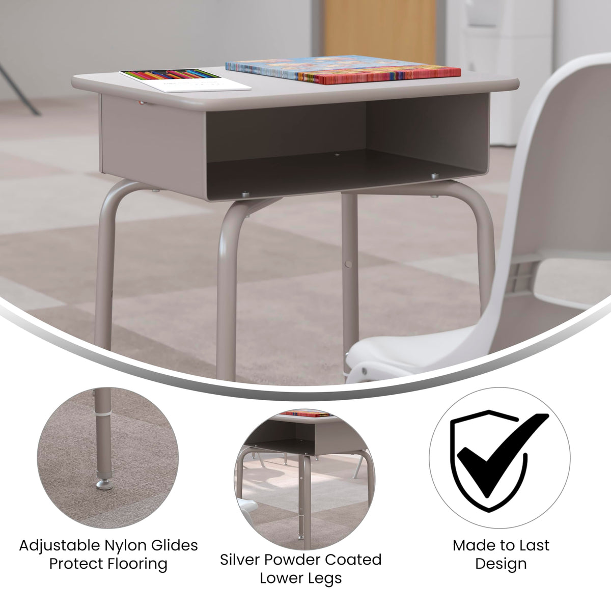 EMMA + OLIVER Adjustable Student Desk with Book Box