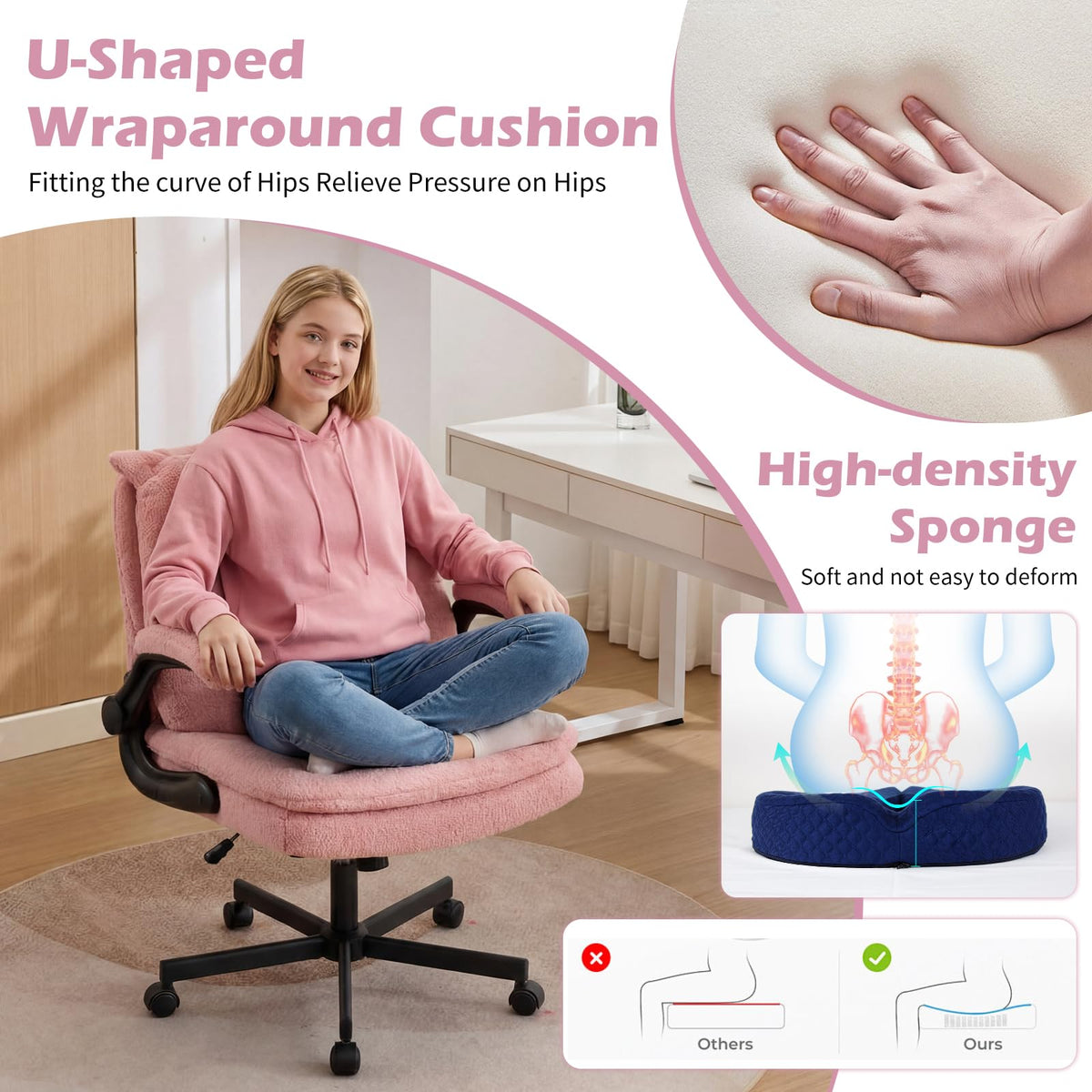 TUNYI Wide Cushioned Desk Chair with Wheels (Multiple Colors)