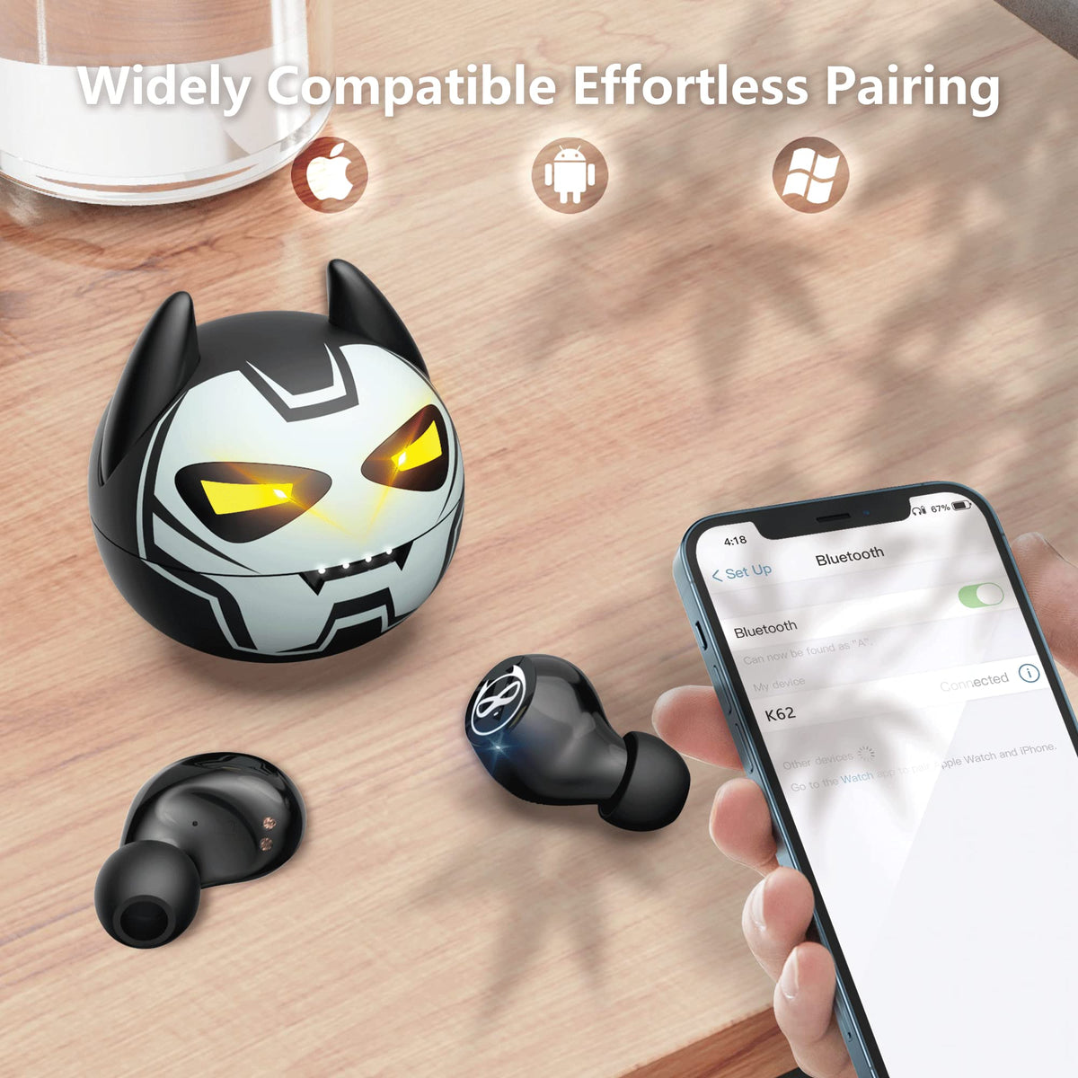 Kids Wireless Earbuds, Noise Reduction Earbuds for Kids Bluetooth 5.0 Waterproof in-Ear Headphones with Mic and Charging Case, Deep Bass Touch Control 36H Playtime Headset for School.