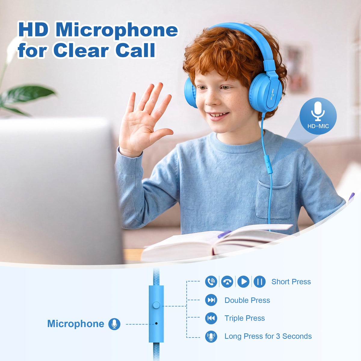 AILIHEN I35 Kids Headphones for School with Mic, 93dB Volume, Green Purple