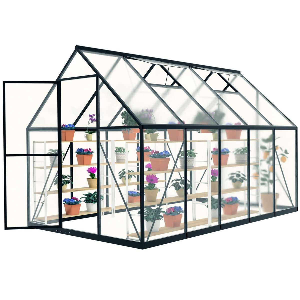 Exroo Aluminum Polycarbonate Walk-In Greenhouse (Multiple Sizes)