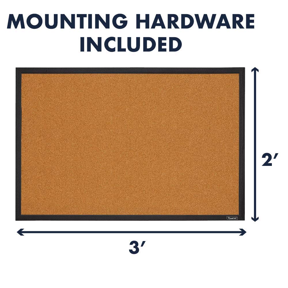 Quartet Cork Bulletin Board, 23 × 35 Inches, Oak Finish (K–12)