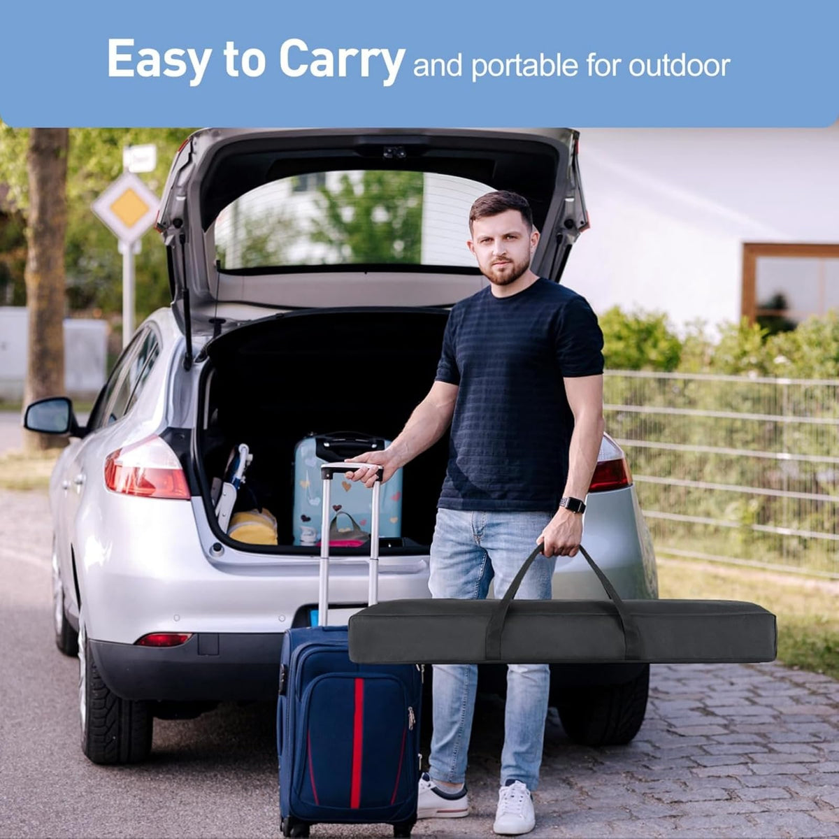 Projector Screen with Stand, 80 Inch Portable Projector Screen Outdoor Indoor, 1.2 Gain Fiberglass Projection Screen, 16:9 Outdoor Movie PVC Screen with Carrying Bag for Movie Night(White Screen)