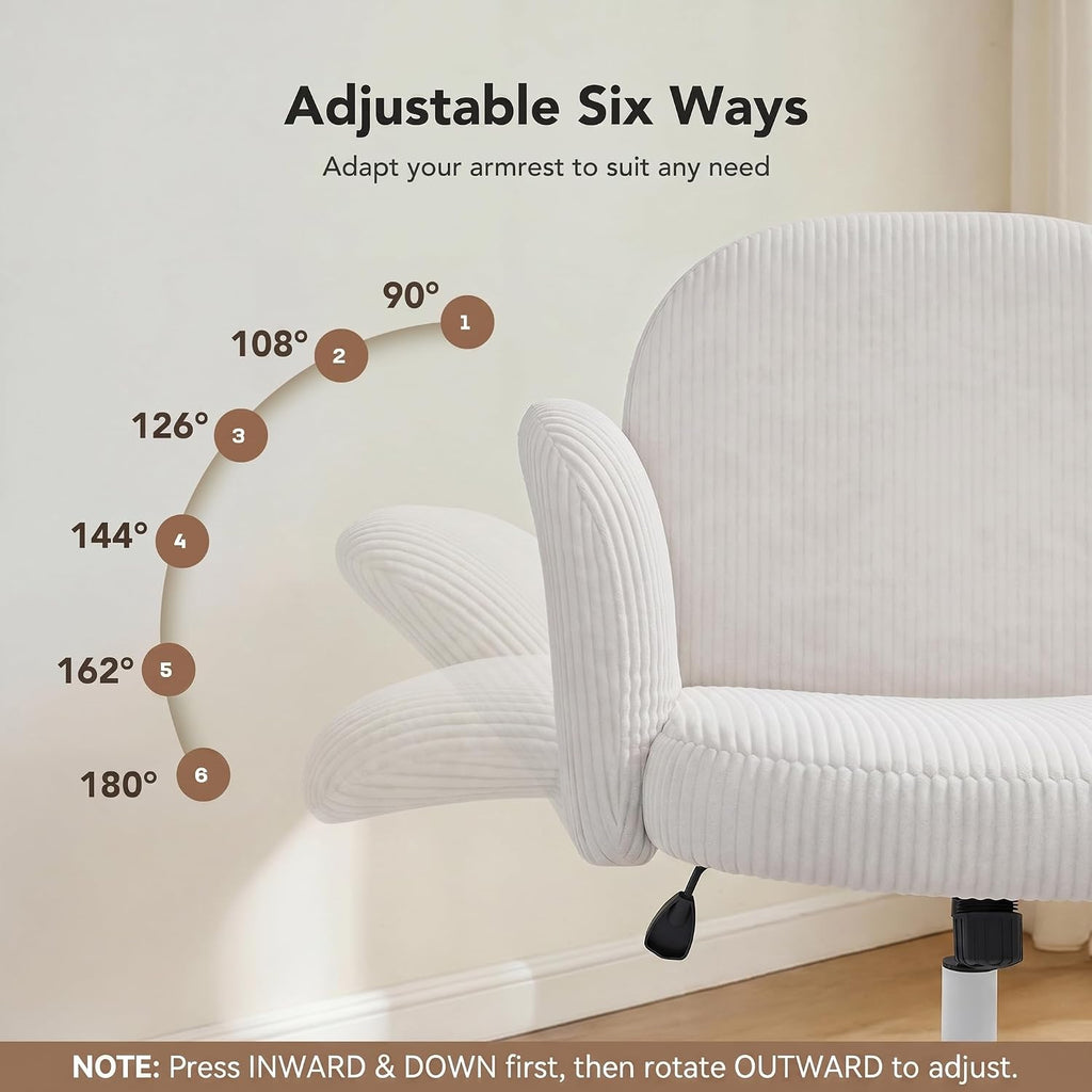 HUANUO Criss Cross Office Chair for Girls with Adjustable Armrests, White