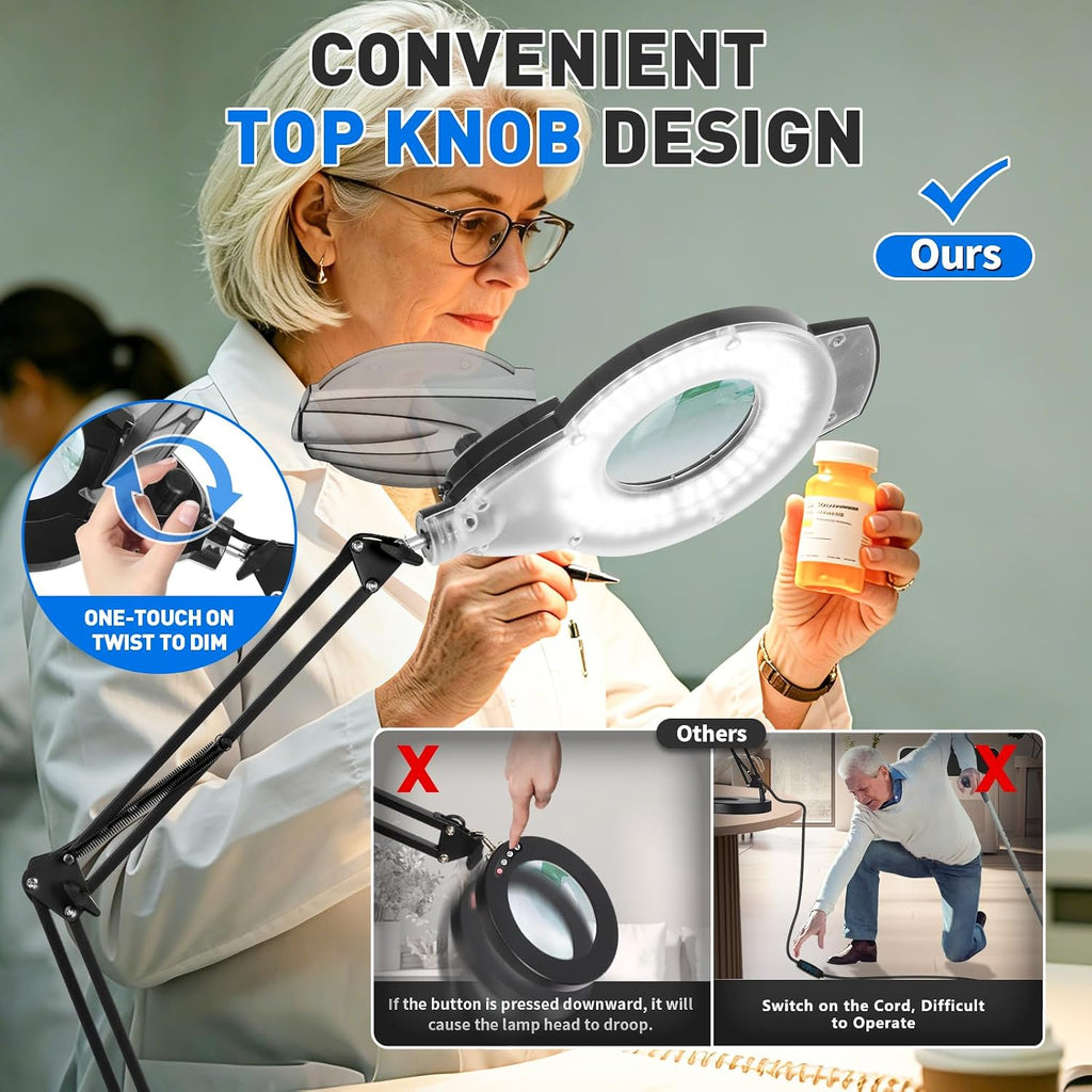 KIRKAS LED Magnifying Lamp with Clamp, 2,200 Lumens Dimmable 28in 12X