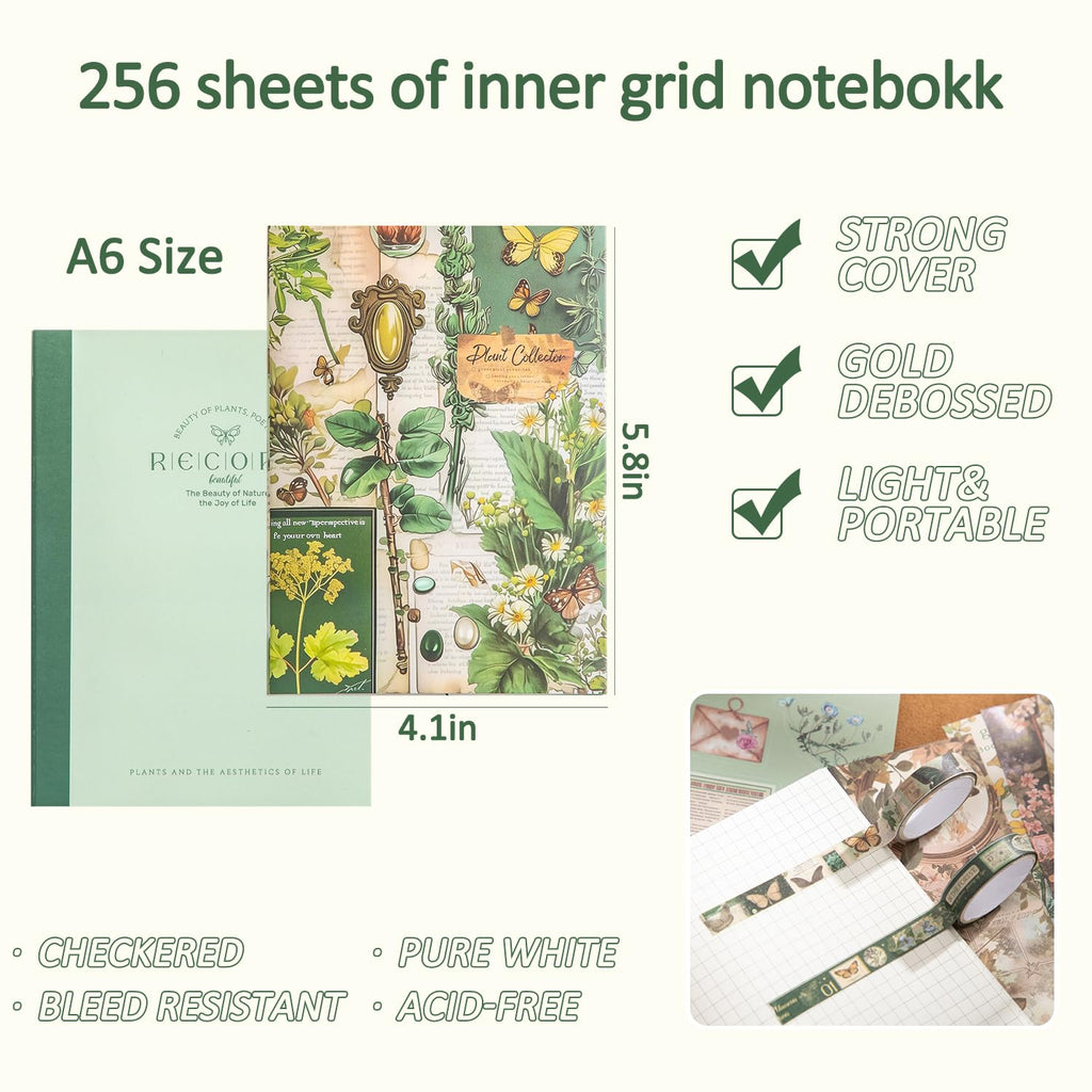 emmoolife 348 Pcs Scrapbooking Supplies Kit, Vintage Aesthetic Scrapbook Kit for Bullet Junk Journal, Stationery, A6 Grid Notebook, DIY Journaling Supplies, Birthday Craft Gift for Teen Girl Women