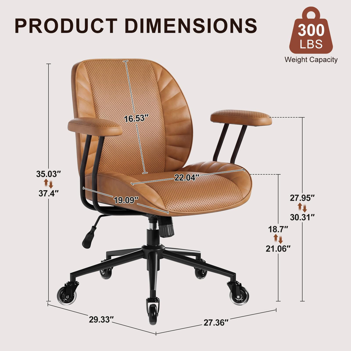 BFZ Leather Home Office Desk Chair with Lumbar Support, Brown
