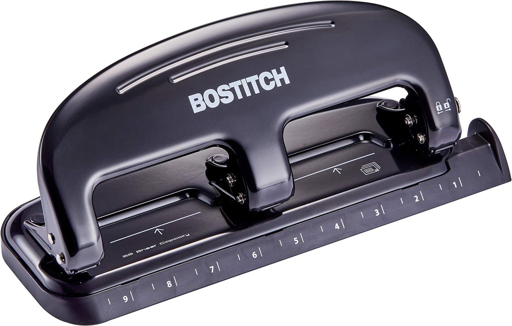 Bostitch EZ Squeeze 3-Hole Punch – 20-Sheet Capacity, No-Jam, Reduced Effort, Metal