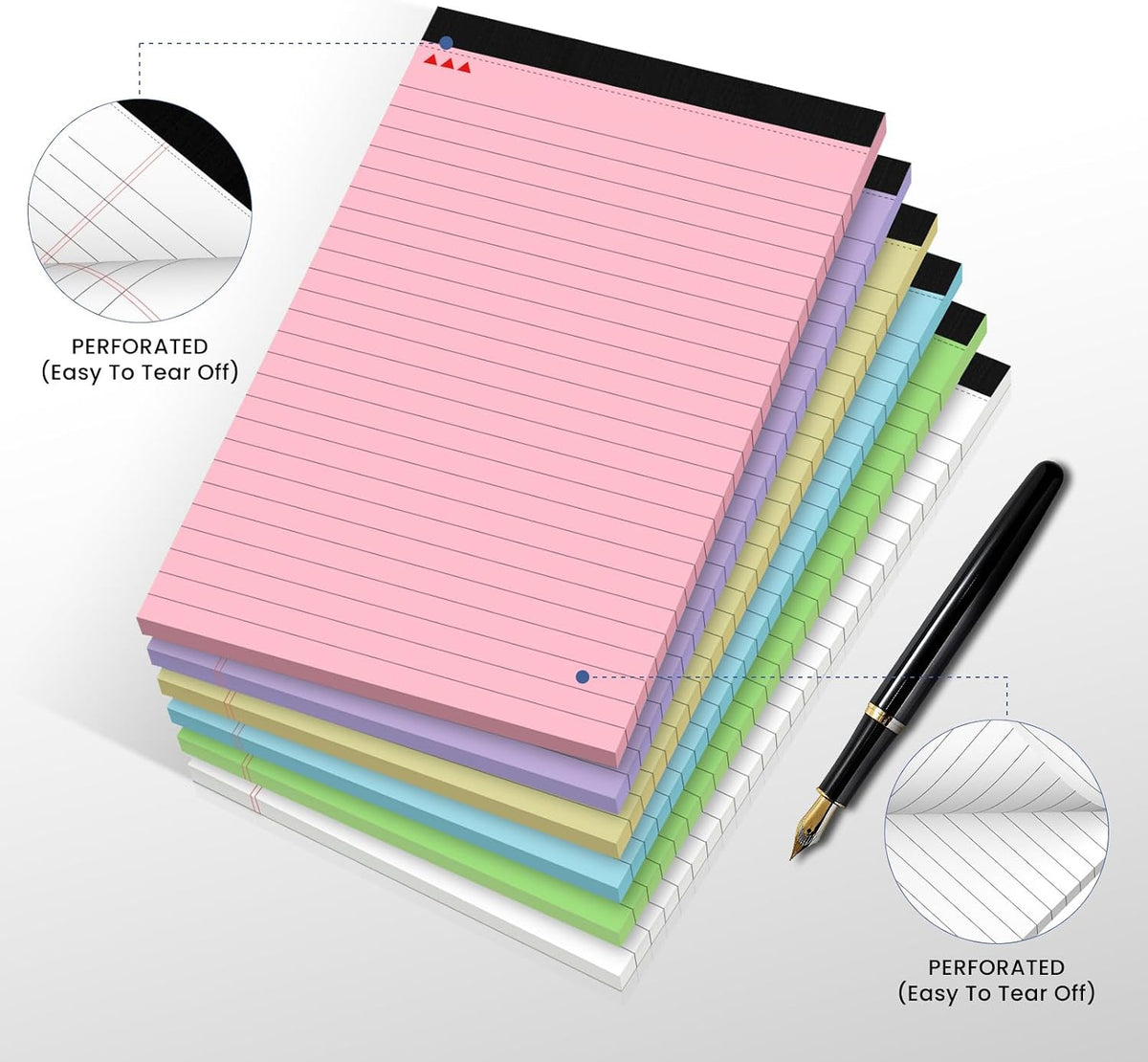 6 Pack Notepads 5x8, Color, Small Legal Pads, Perforated Notebook