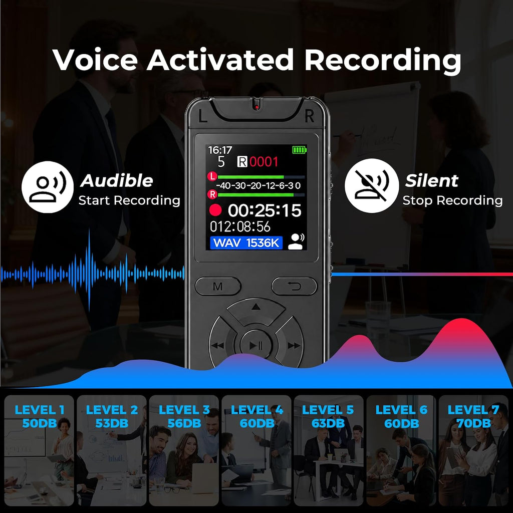 Digital Voice Recorder with Playback, 32GB Built-in Memory Storage