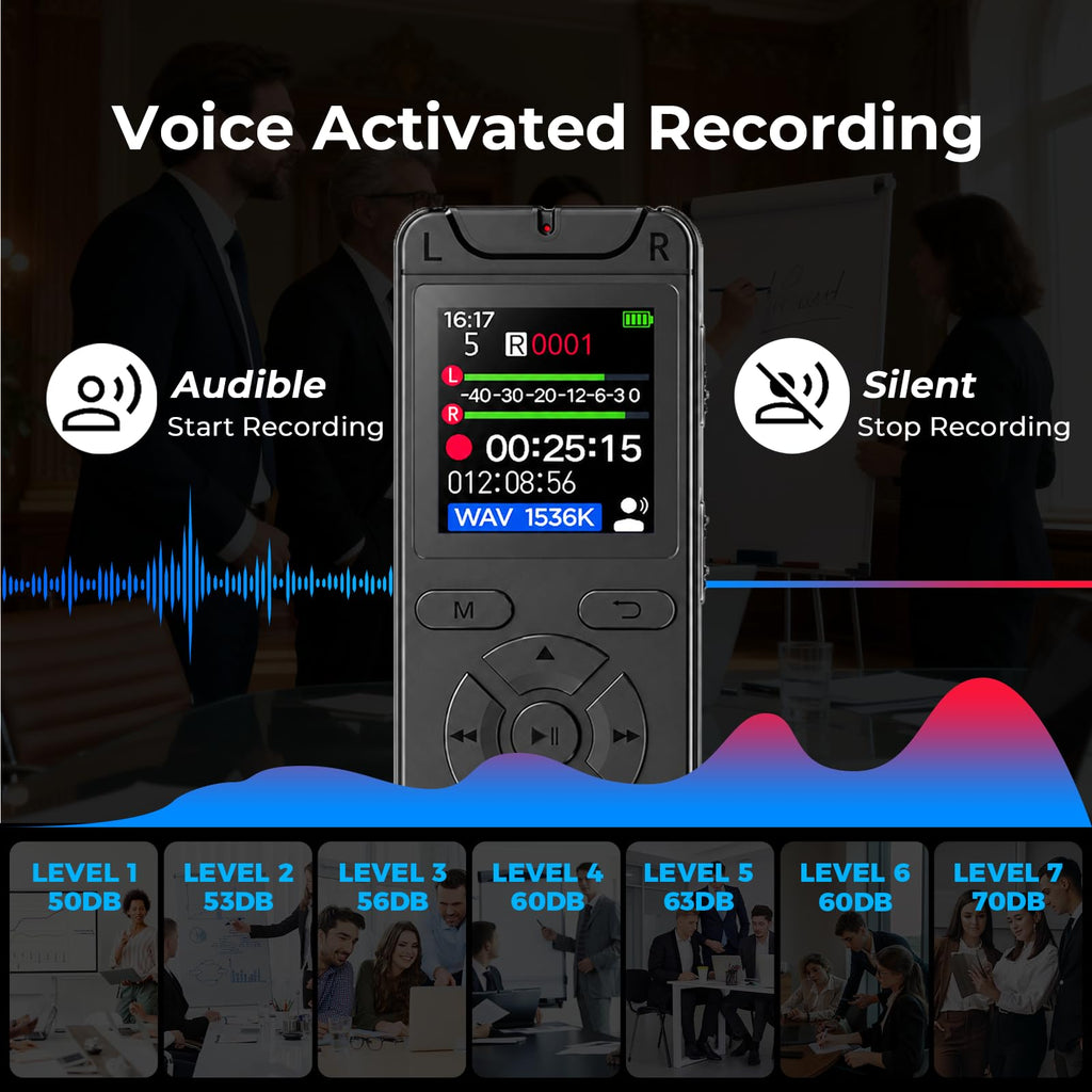 Digital Voice Recorder with Playback, 32GB Built-in Memory Storage
