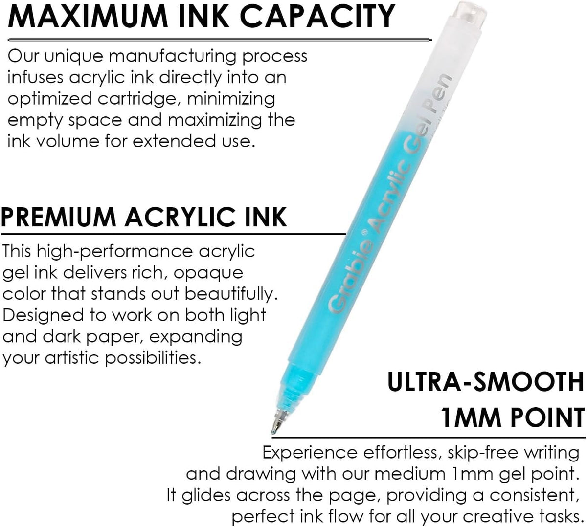 Grabie Acrylic Gel Pens Coloring Kit with Book, Pack of 12 Ocean Colors