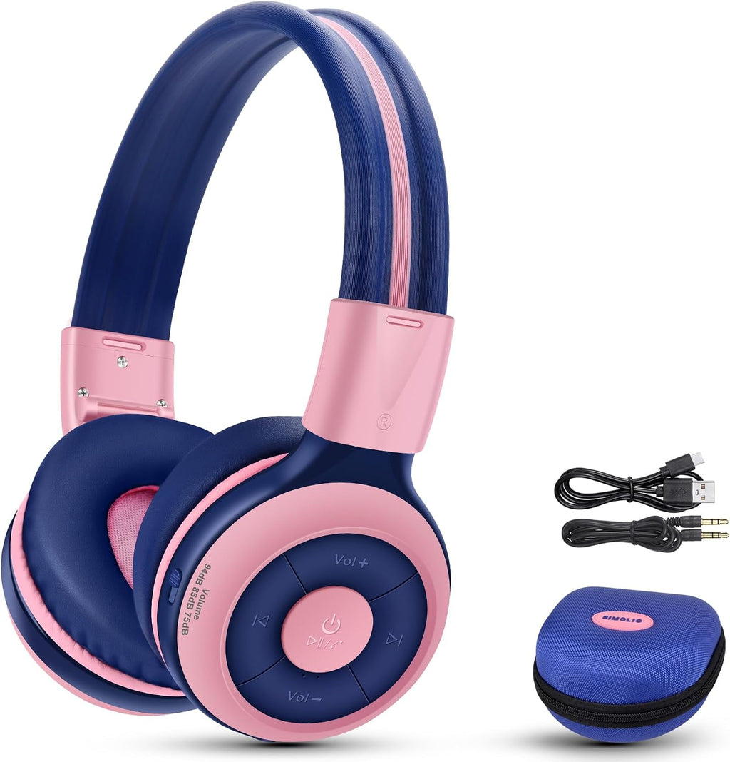 SIMOLIO Kids Wireless Headphones w/Mic for School,75/85/94dB Safe Volume