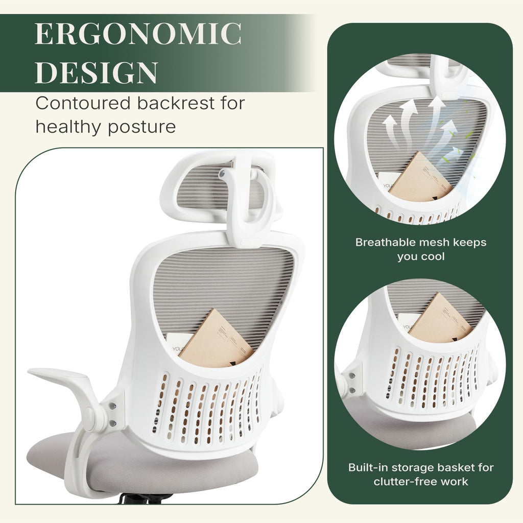 HAPPYMONT Ergonomic Mesh Desk Chair with Headrest (Multiple Colors)