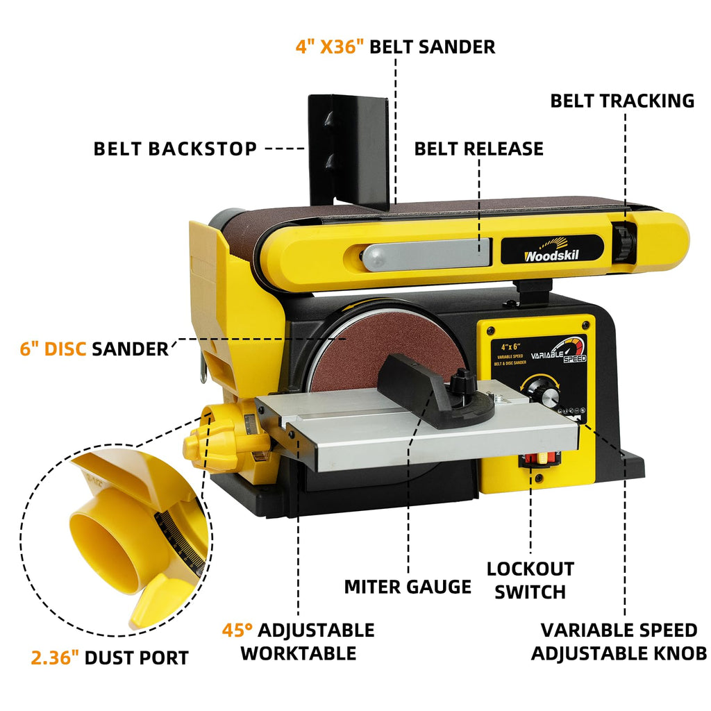 Woodskil 4.3A Belt Disc Sander Combo for Woodworking,4x36" Belt,6" Disc