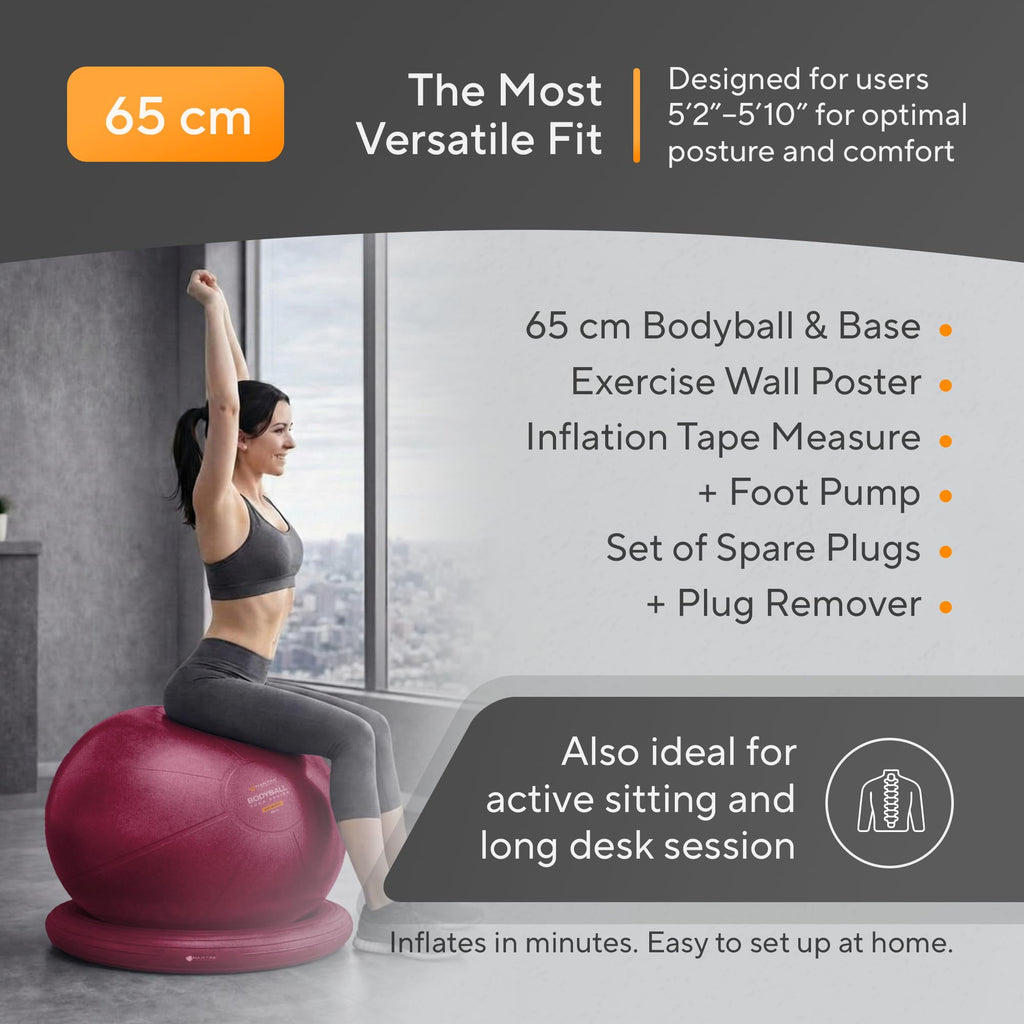 Yoga Ball Chair for Office Desk with Base - Ergonomic Balance & Stability Exercise Ball Seat for Adults - Active Sitting for Posture, Core & Back Pain Relief, Home Gym, Therapy, Pump