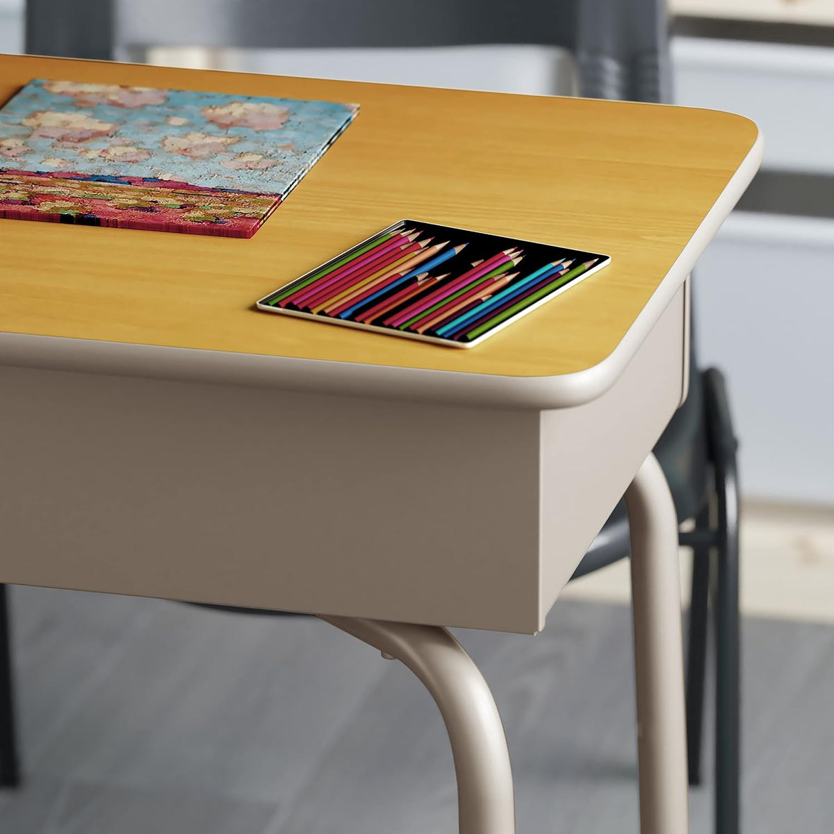EMMA + OLIVER Adjustable Student Desk with Book Box