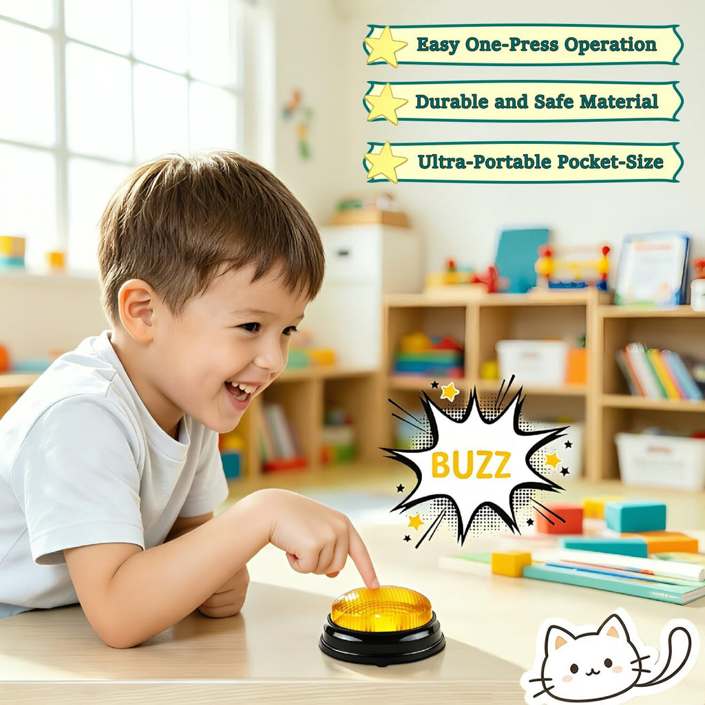 Learning Resources Answer Buzzers, Set of 4, Answer Buzzers for Classroom, Family Feud Jeopardy Buzzer, Game Buzzers with Lights and Sound for Classroom, Game Show Buzzer Buttons