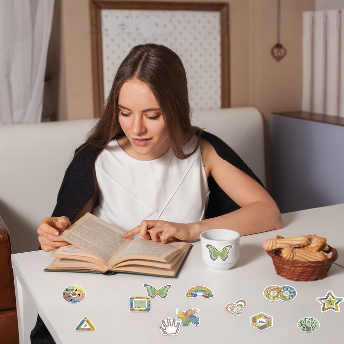 108 Pieces Sensory Stickers - 2 Textured Surface Sensory Stickers with Storage Box - Fidget Strips for Adults, and ADHD - Anxiety Relief Mindfulness Stickers for Office Desk