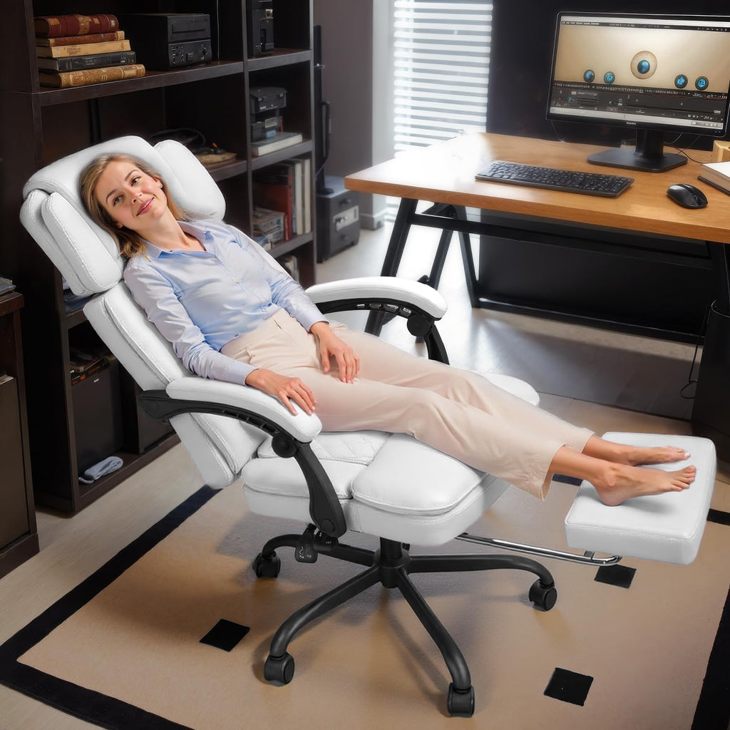 400lbs Executive Office Chair with Foot Rest for Heavy People, Ergonomic Big and Tall Desk Chair with Adjustable Headrest, High Back PU Leather Comfy Heavy Duty Computer Chair with Spring Cushion