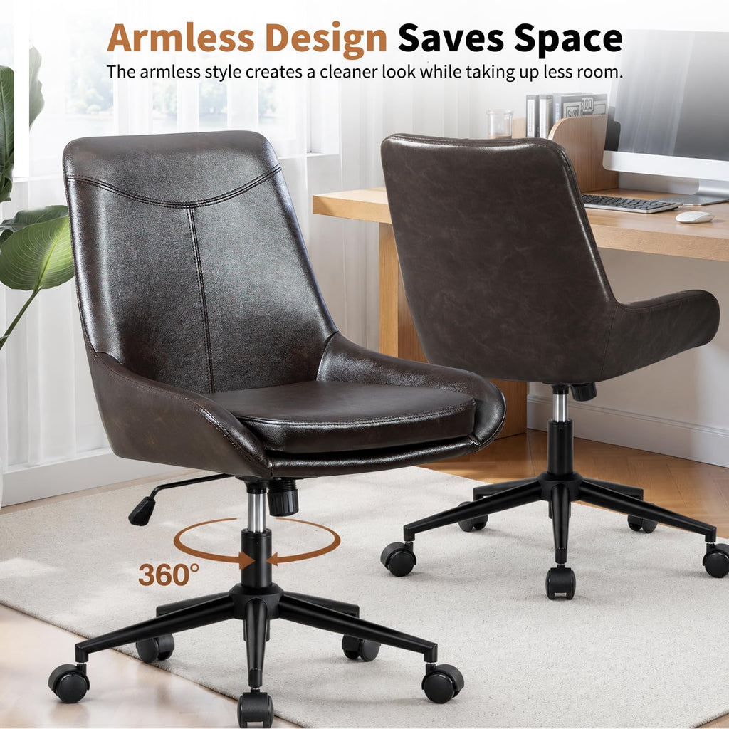 Home Armless Office Desk Chair, Linen Small Computer Chair with Adjustable Height, Removable Cushion, Comfy Rolling 360° Swivel Vanity Task Chair, Blue