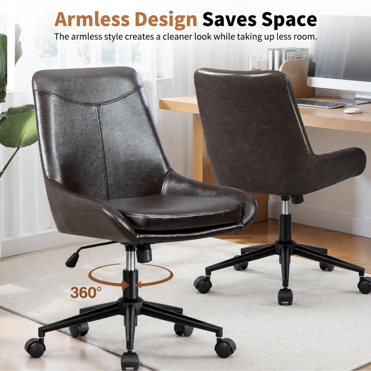 Home Armless Office Desk Chair, Linen Small Computer Chair with Adjustable Height, Removable Cushion, Comfy Rolling 360° Swivel Vanity Task Chair, Blue