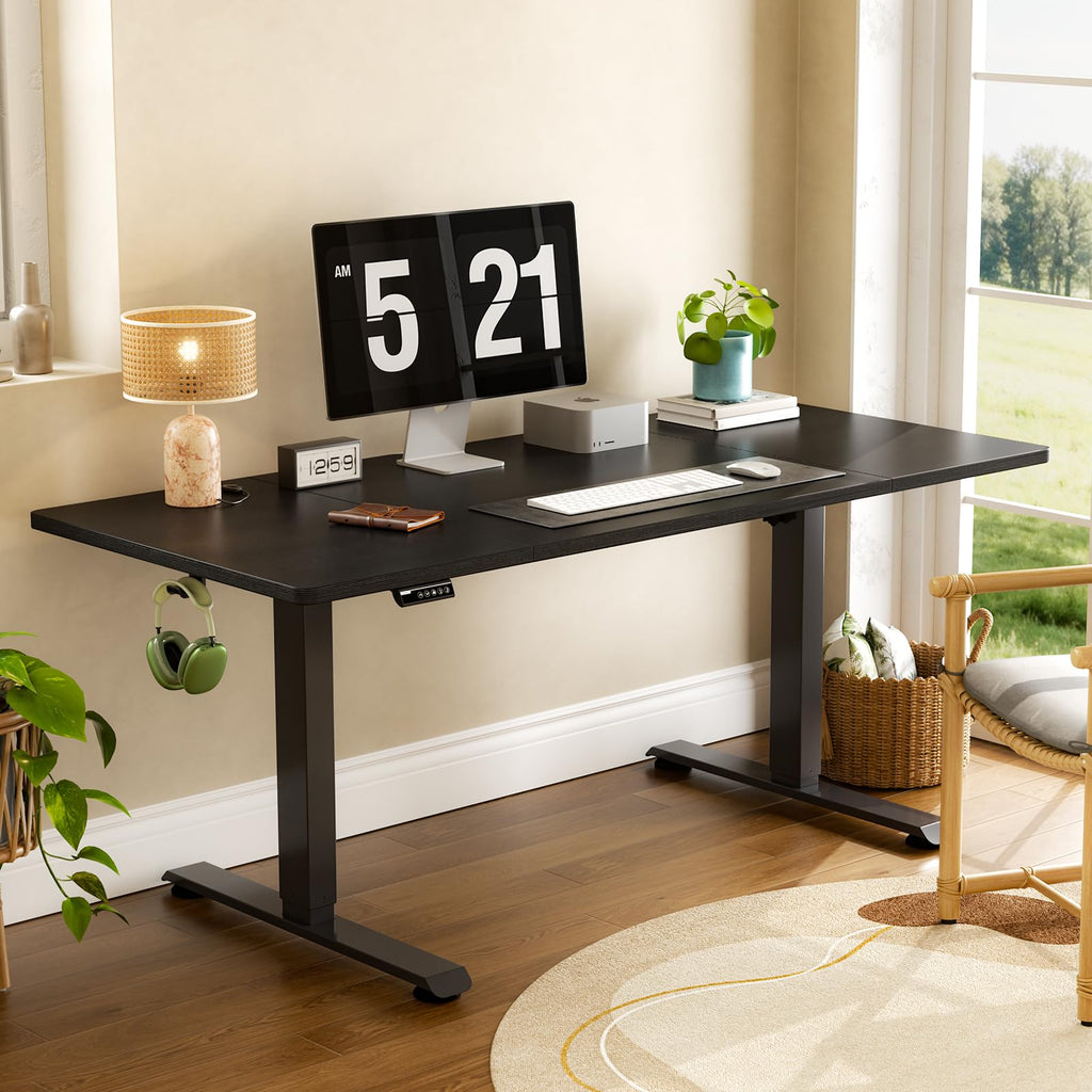 Veken 63"x28" Wider Large Standing Desk, Electric Height Adjustable, Brown