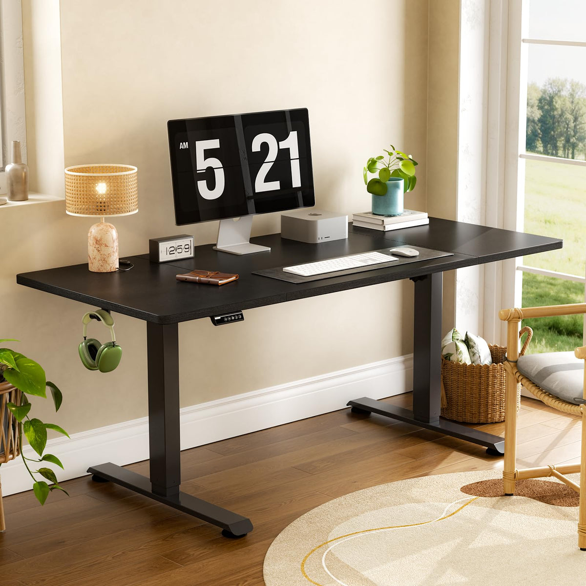 Veken 63"x28" Wider Large Standing Desk, Electric Height Adjustable, Brown