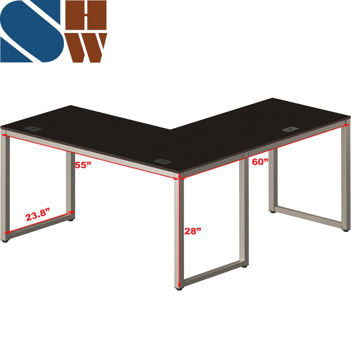 SHW 55 × 60-Inch Commercial-Grade L-Shaped Student Desk