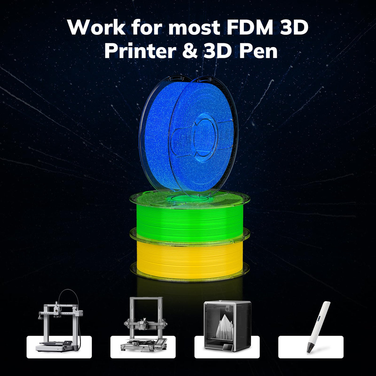 AMOLEN 3D PLA Printer Filament, 1.75mm Glow in The Dark Shiny Firefly Blue PLA Filament for 3D Printing, Best with UV Lamps, 1kg Spool (2.2lbs), Dimensional Accuracy +/- 0.02 mm, Fit Most 3D Printers
