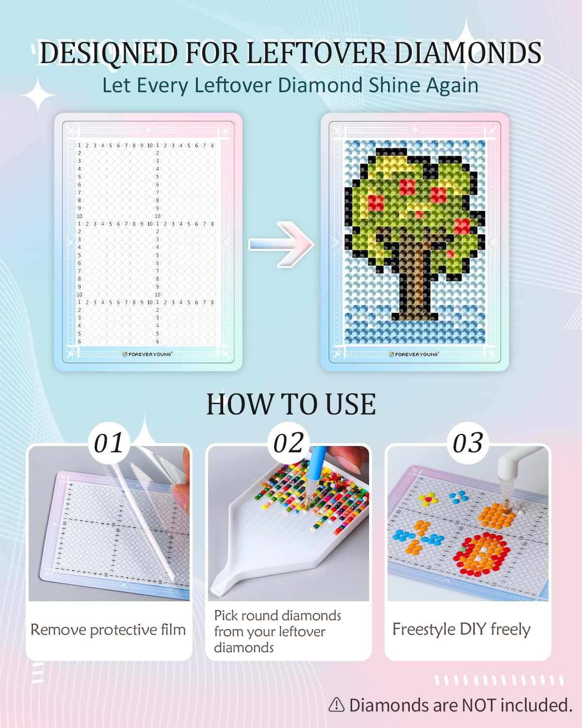 ForeverYoung Freestyle Mini Diamond Art Cards, No Pattern–Square, No Drills
