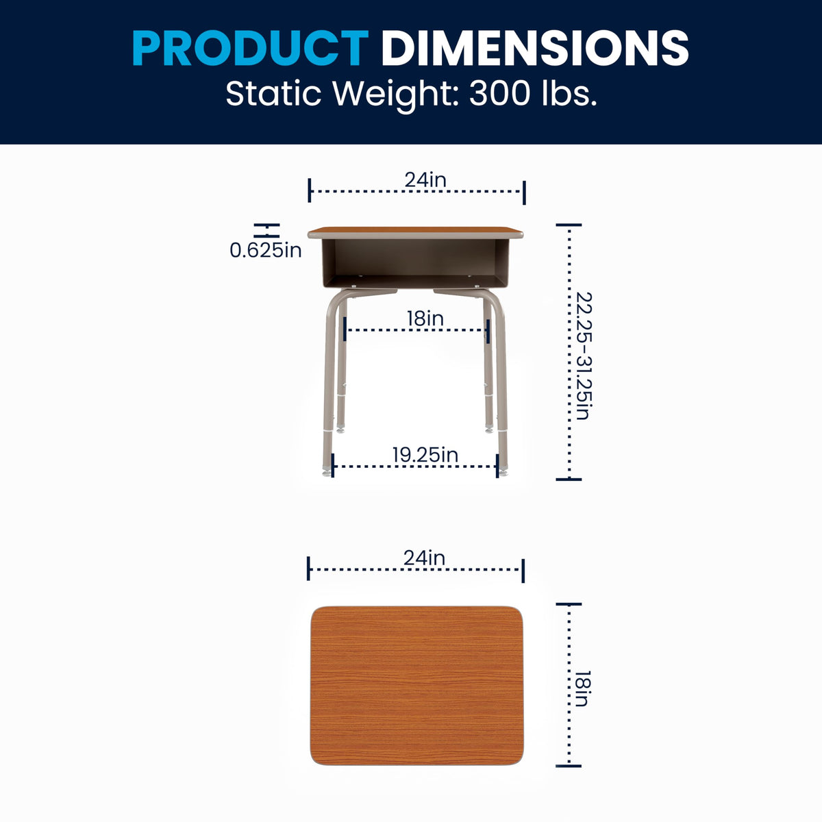 EMMA + OLIVER Adjustable Student Desk with Book Box