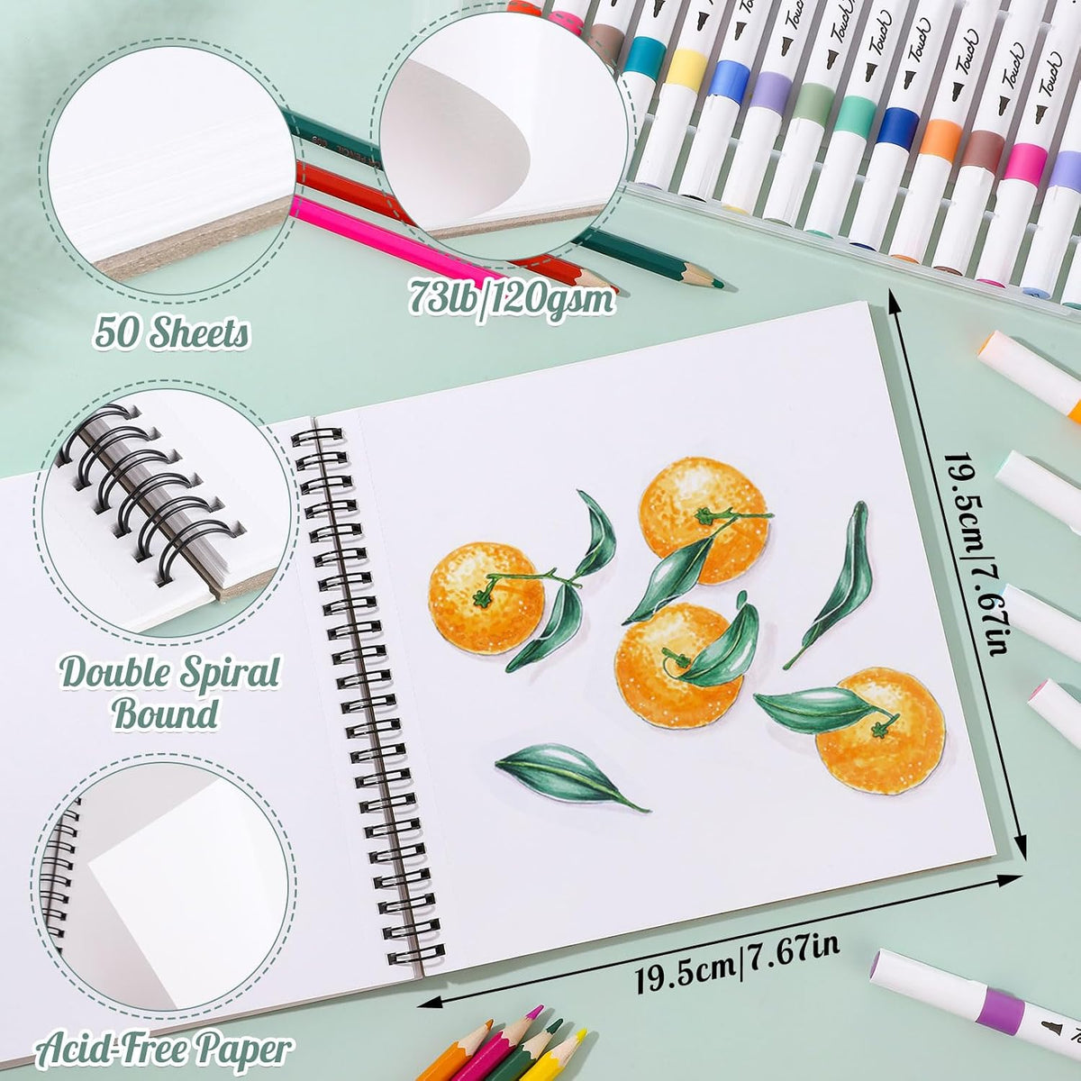 50 Sheets Marker Paper Pad, 7.6 × 7.6 in, 120gsm Alcohol Marker Paper
