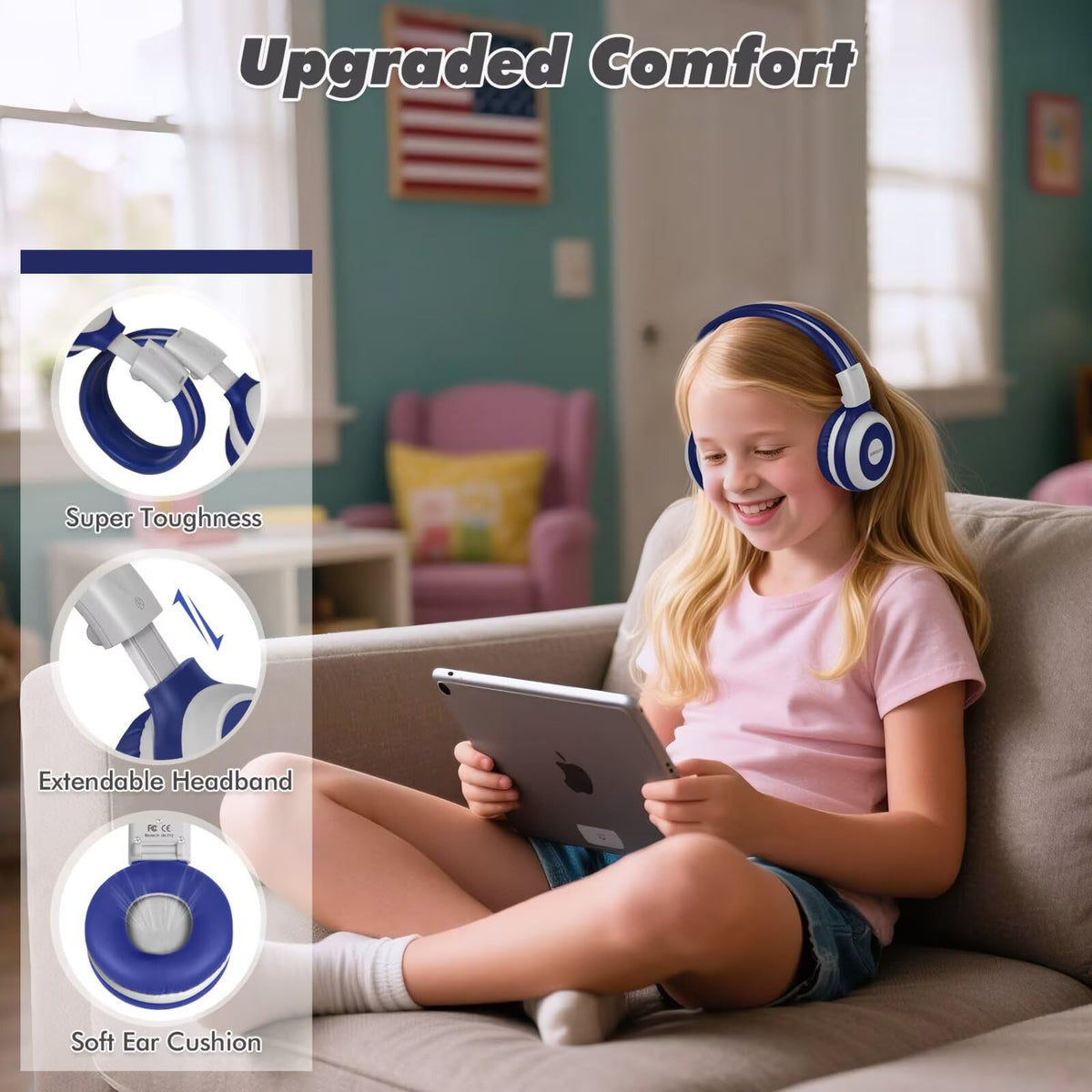 SIMOLIO Kids Wireless Headphones w/Mic for School,75/85/94dB Safe Volume