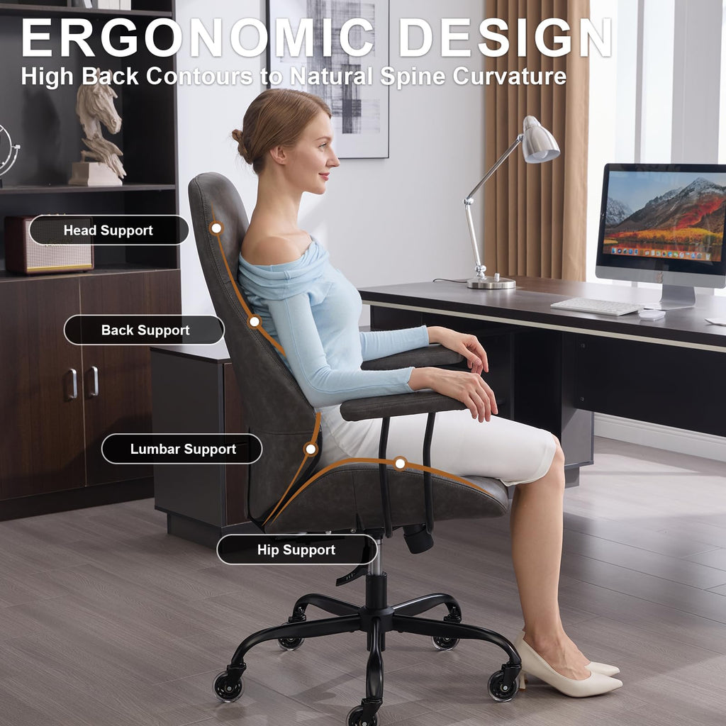 E-Motie Leather Office Chair, Mid Century Modern Desk Chair, Blue