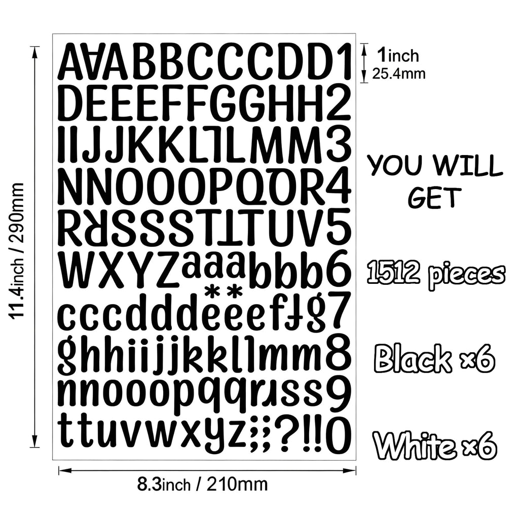 1512 Letter Stickers 12 Sheets Alphabet Stickers Vinyl Self-Adhesive Number Alphabet Vinyl Stickers, Mailbox Numbers Labels DIY Crafts Art Making, Decals for Sign,Scrapbook, Classroom Decor, Door