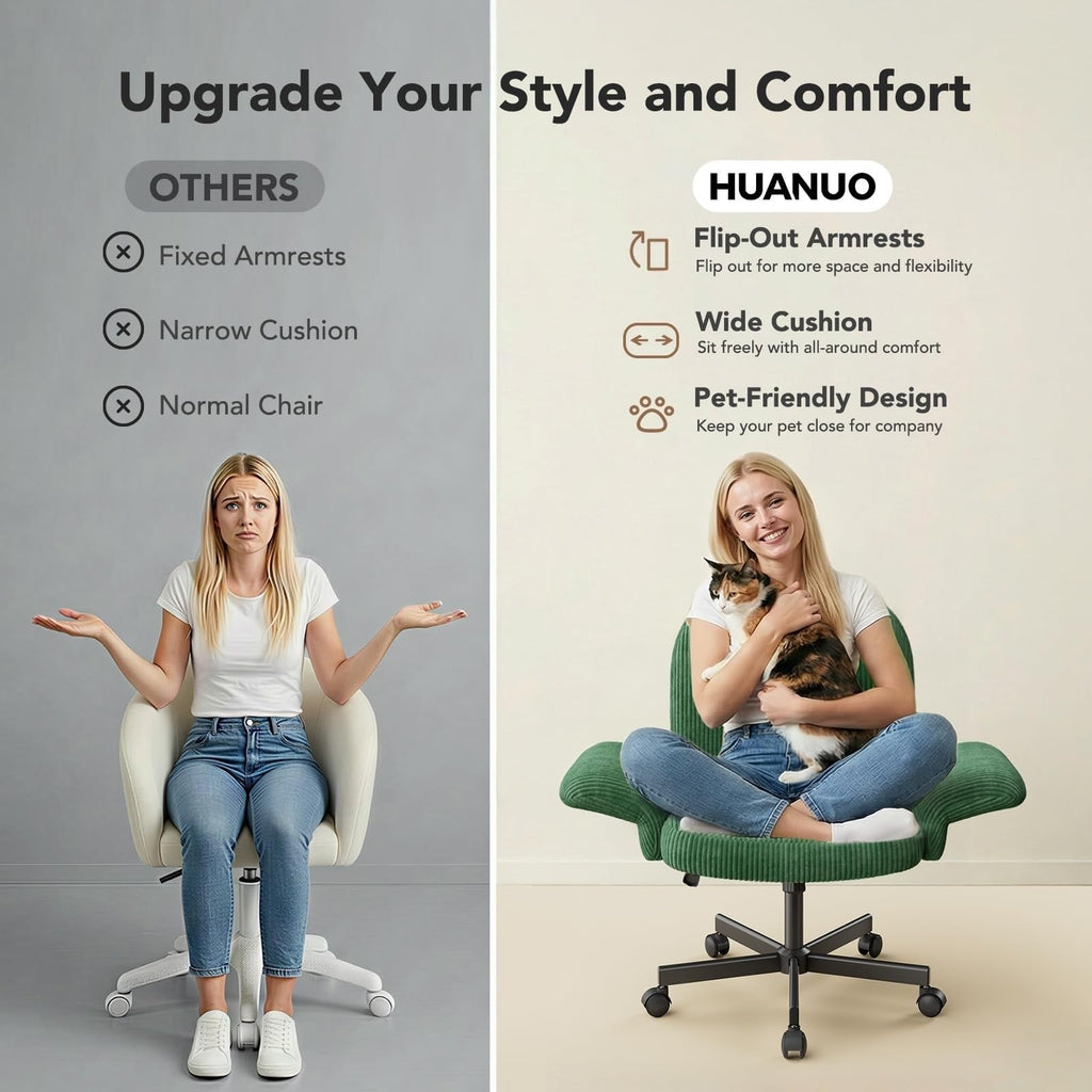 HUANUO Criss Cross Office Chair for Girls with Adjustable Armrests, White