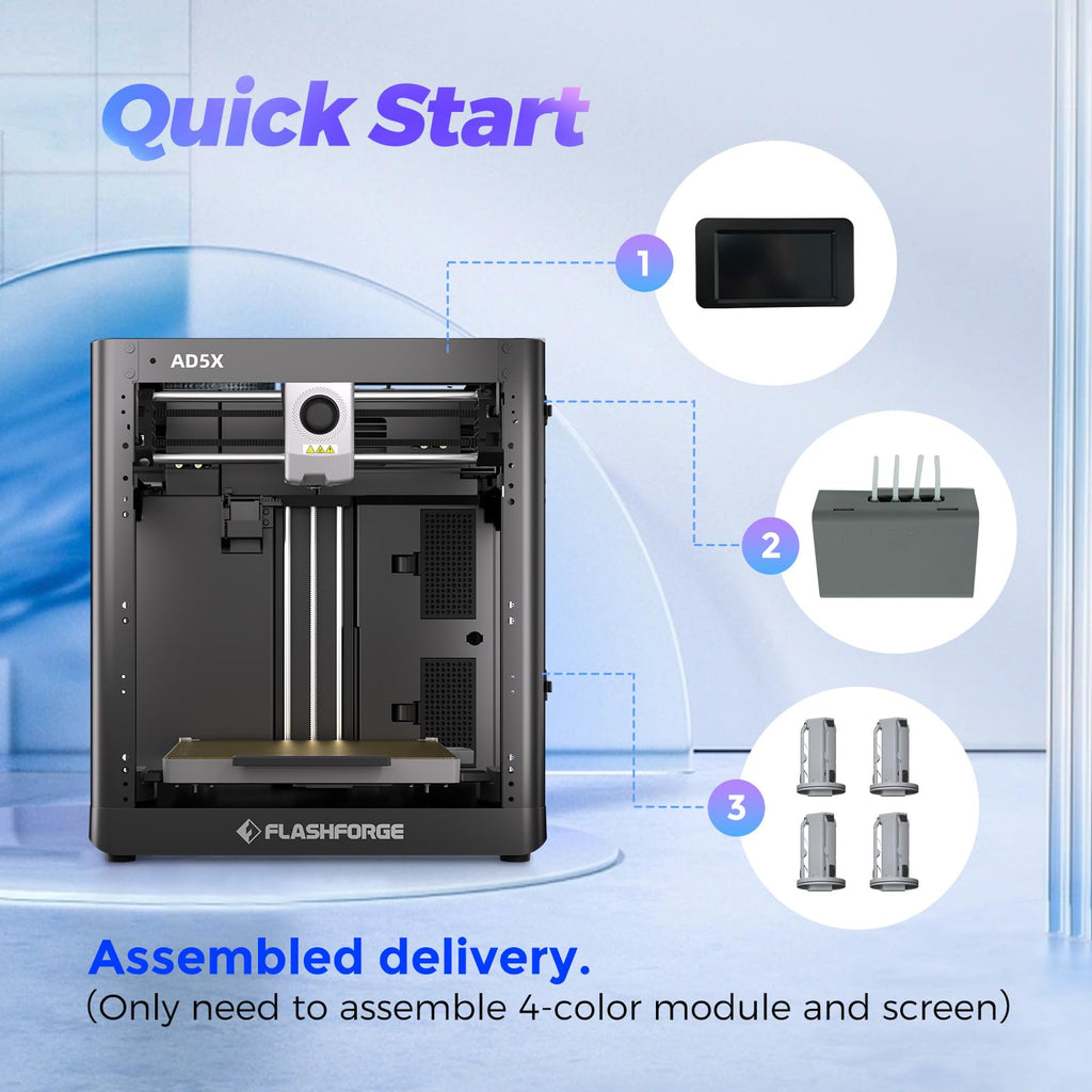 Flashforge Adventurer 5M 3D Printer for Beginners, 600mm/s Fast Printing, Direct Drive (280°C), Auto-Leveling, 8.7"x8.7"x8.7" PEI Build Plate - Ideal for Home, School & Makers