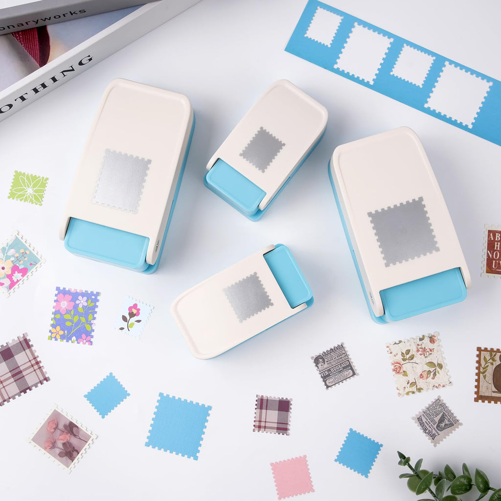 Stamp Puncher 1inch Square Postage Stamp Punch |Stamp Hole Puncher| Scalloped Rectangle Lever Action Paper Punches for Crafting Scrapbooking DIY Card Making Arts Crafts Supplies